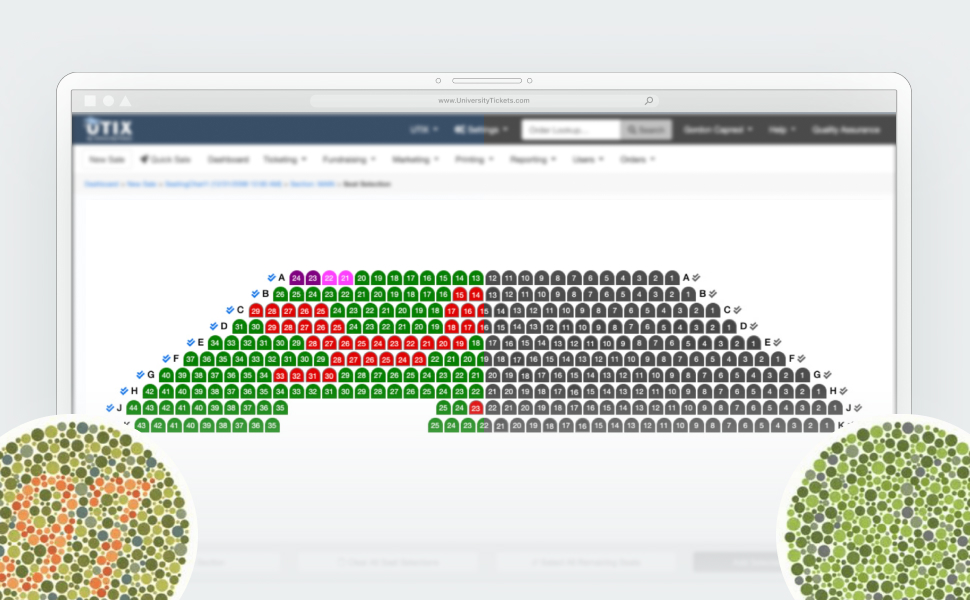 Colorblind accessible seat selection interface with pattern differentiation